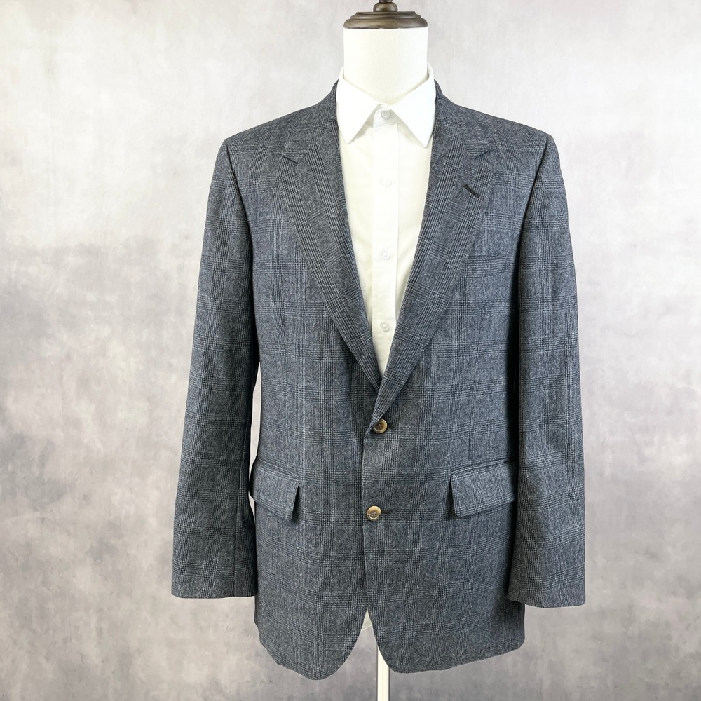 VTG Bill Blass Mens Blazer 42S Gray Glen Plaid Sport Coat Jacket Heritage Prep - Picture 1 of 12